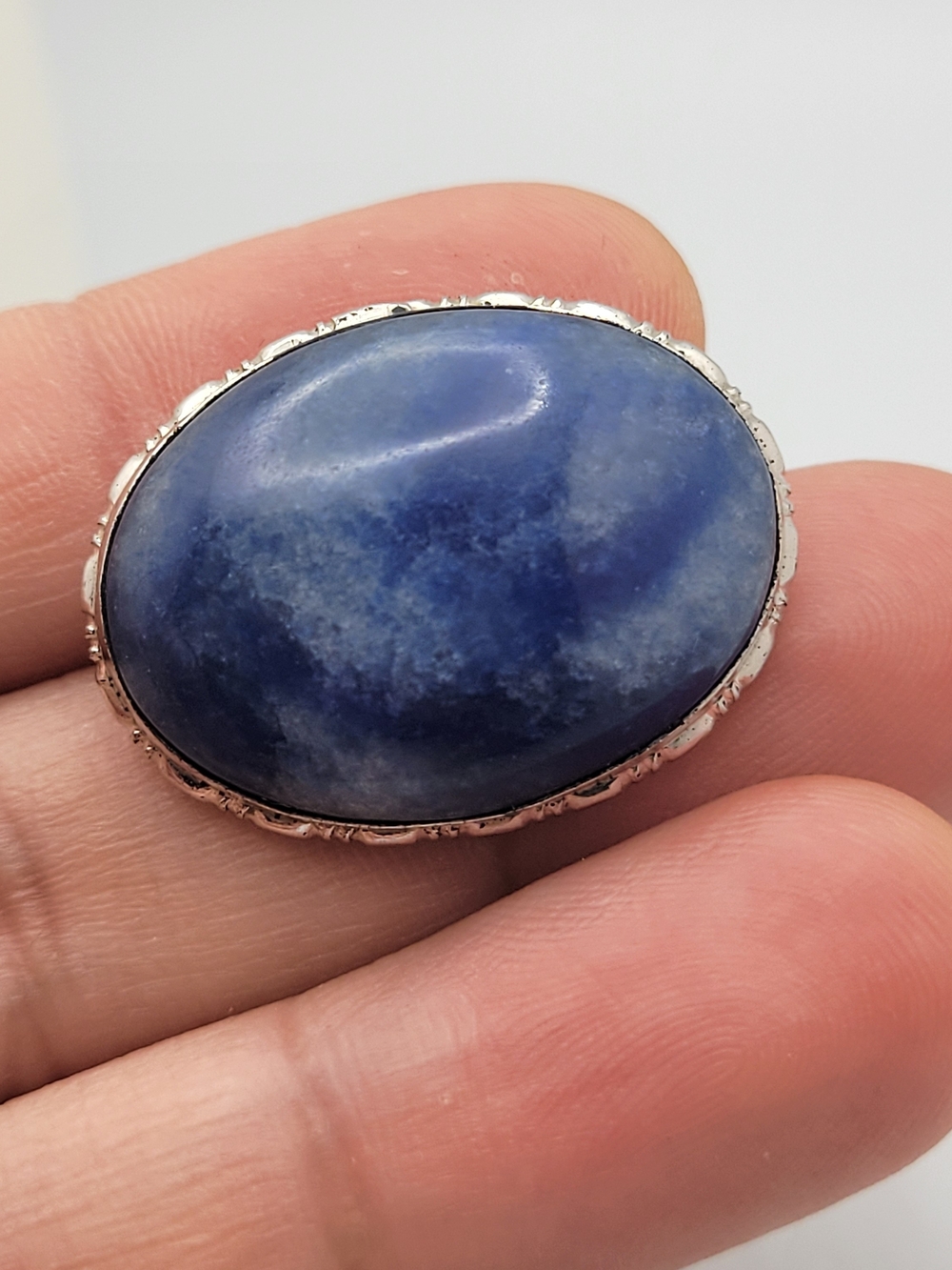 Vintage Sterling Silver Sodalite Oval Cabochon Brooch Pin Hallmarked STERLING
